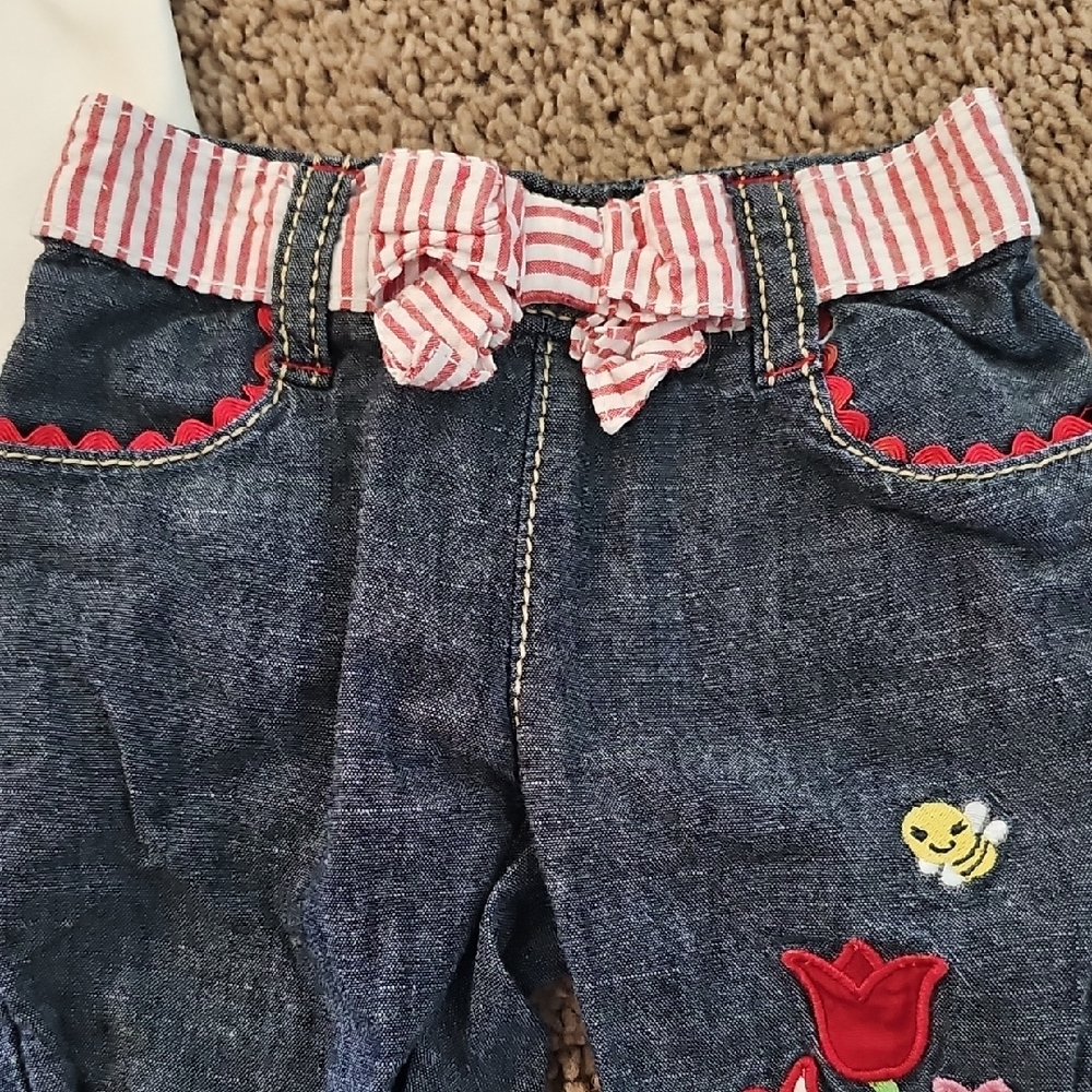 Gymboree Tulip Onesie With Embroidered Denim Pants And Matching Leggings - Picture 4 of 9